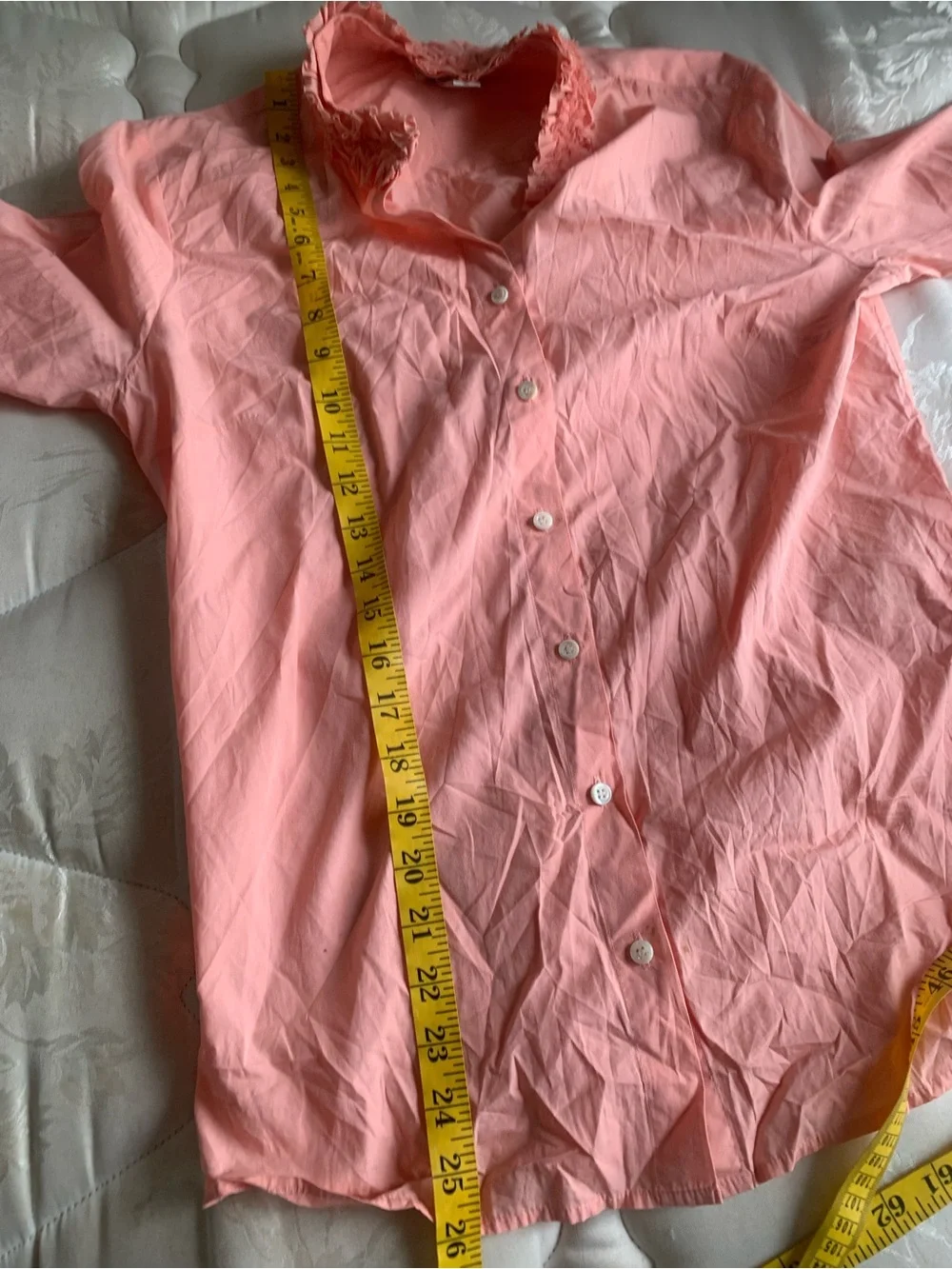J. Crew Peach Coral Ruffle Collar 100% Cotton Long Sleeve Button Up Shirt M